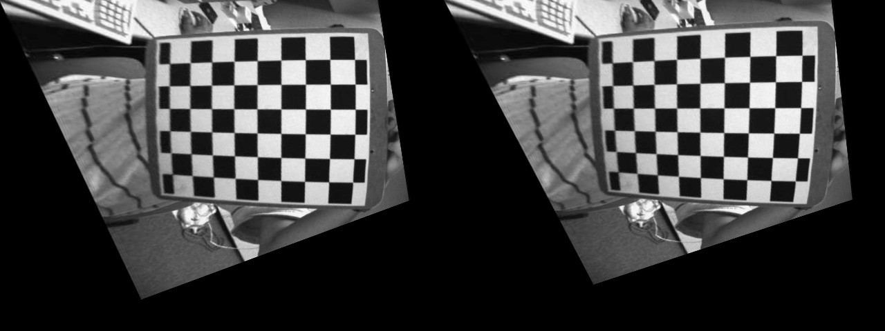 Left: image warped using the homography estimated. Right: using the homography computed from the camera displacement